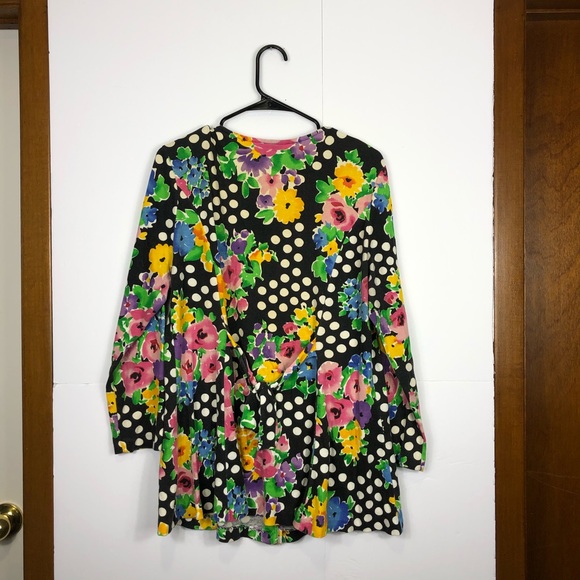 Vintage Polka Dot Floral Button Down Blouse Sz L - Picture 7 of 8